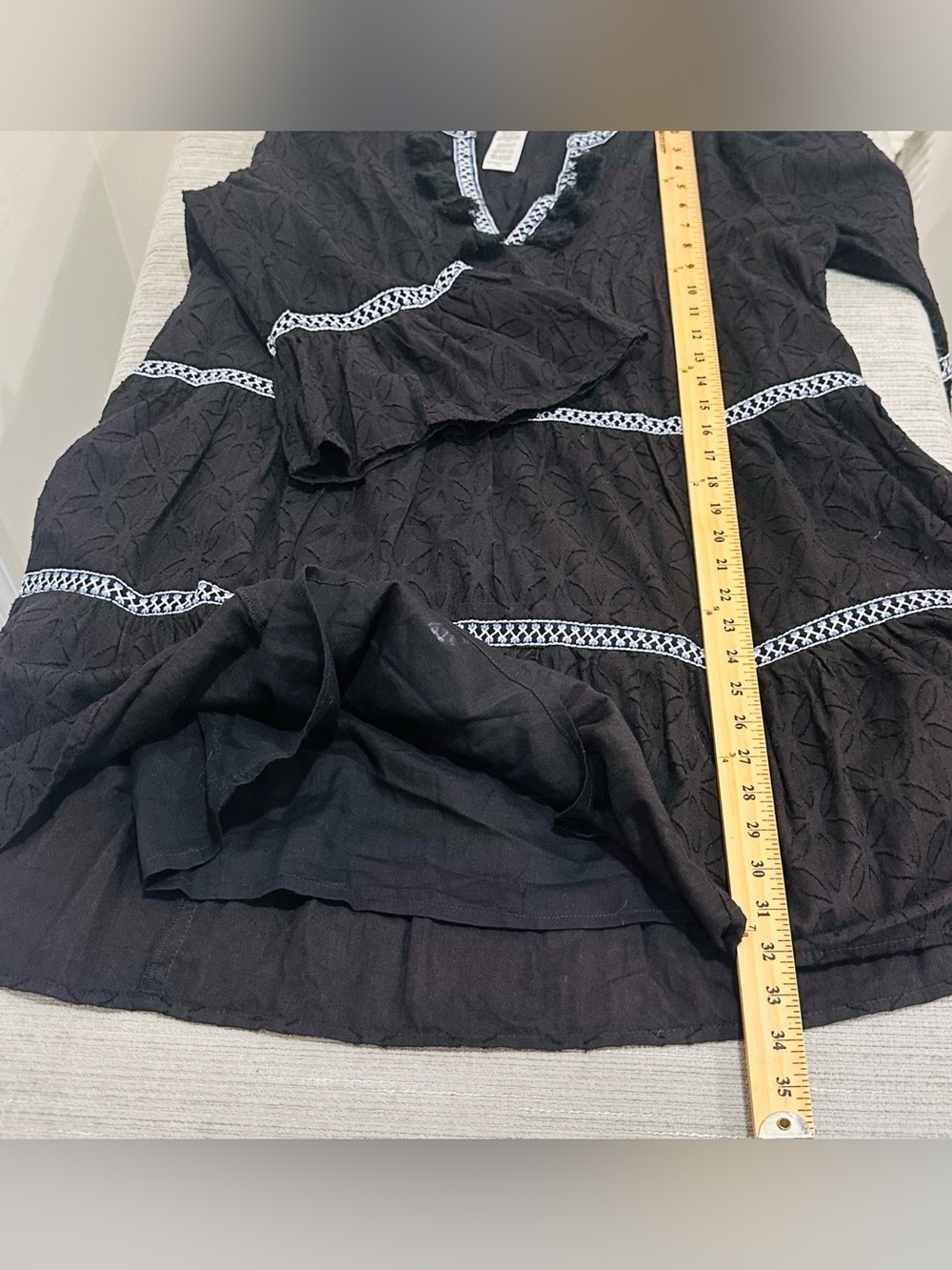 Tommy Bahama Black Cotton Clip Embroidered Tiered Tunic Dress Cover-Up Size M - Picture 7 of 9
